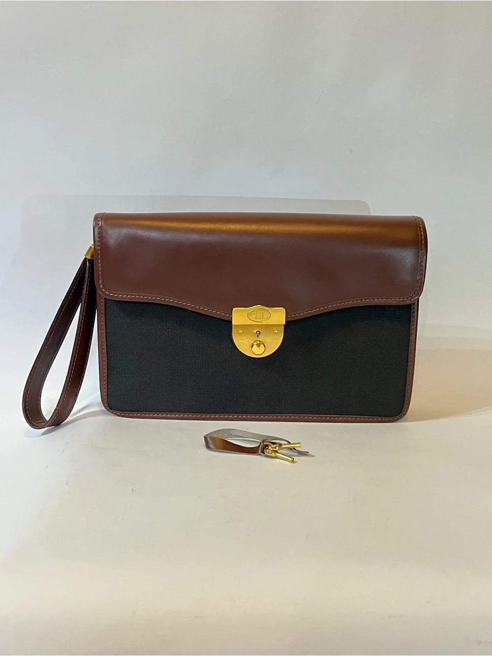Vintage Alfred Dunhill Leather Canvas Clutch Bag with Key Lock